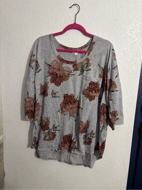 Misia Gray Floral Pocket Sweatshirt with Brown Blooms